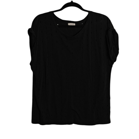 SIS SIS Anthropologie Black Cut Out Rolled Sleeve Top Size Large - Picture 1 of 14